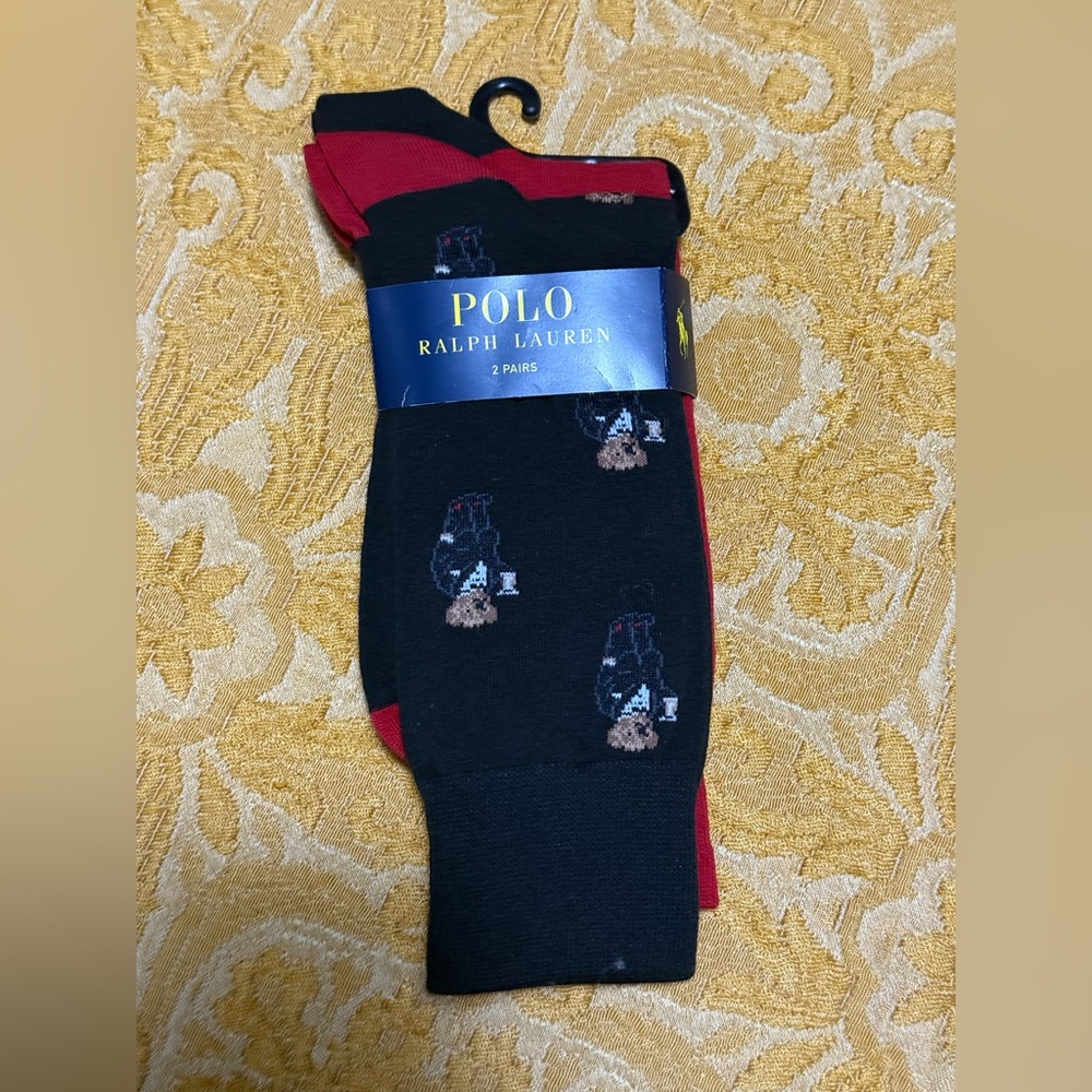 Final price ❤️ Polo by Ralph Lauren Men's Black and Red polo Bear Socks